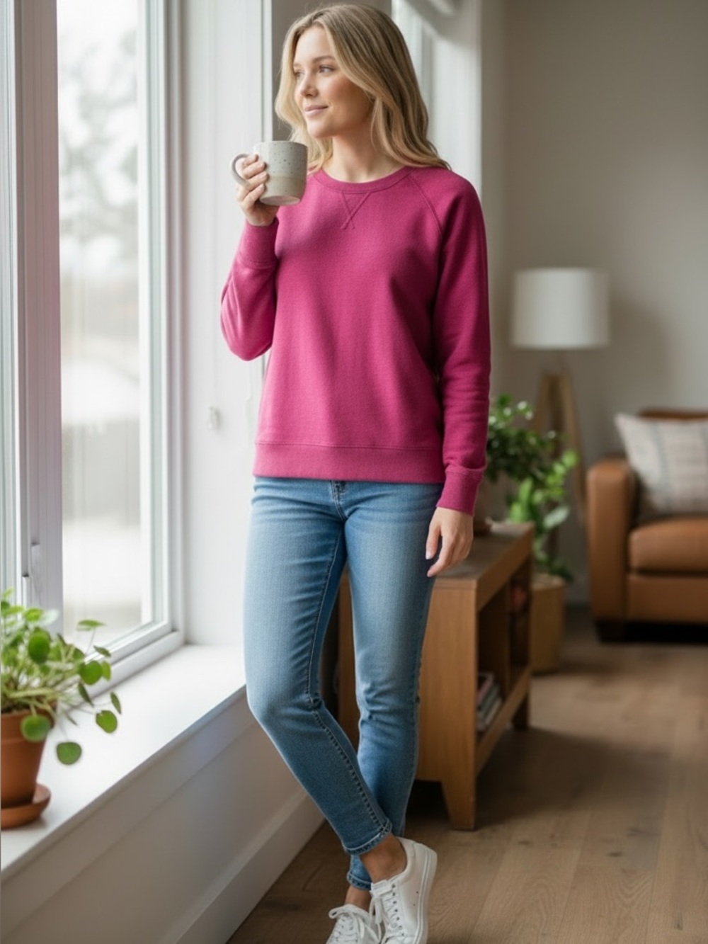 Tek Gear XS Pink Fleece Pullover Sweatshirt Thumbhole Long Sleeve Athleisure